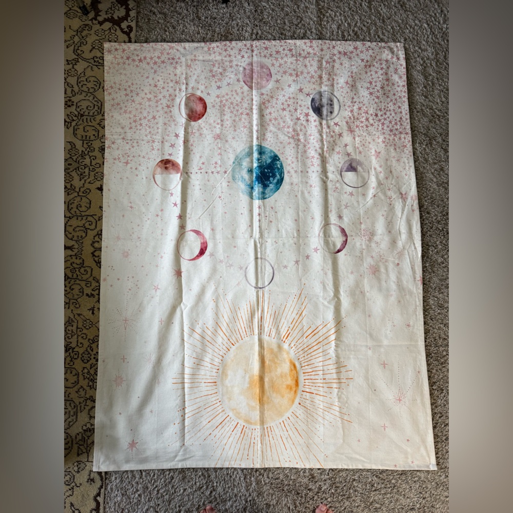 Celestial Tapestry with Sun and Moon Phases on heavy canvas